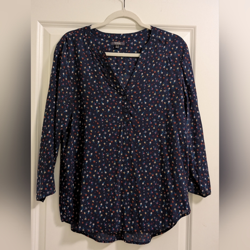NYDJ Blue Floral Relaxed Blouse